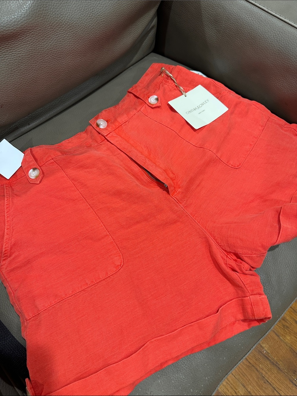 Cynthia Rowley Bright Coral High-Waist Linen Blend Shorts